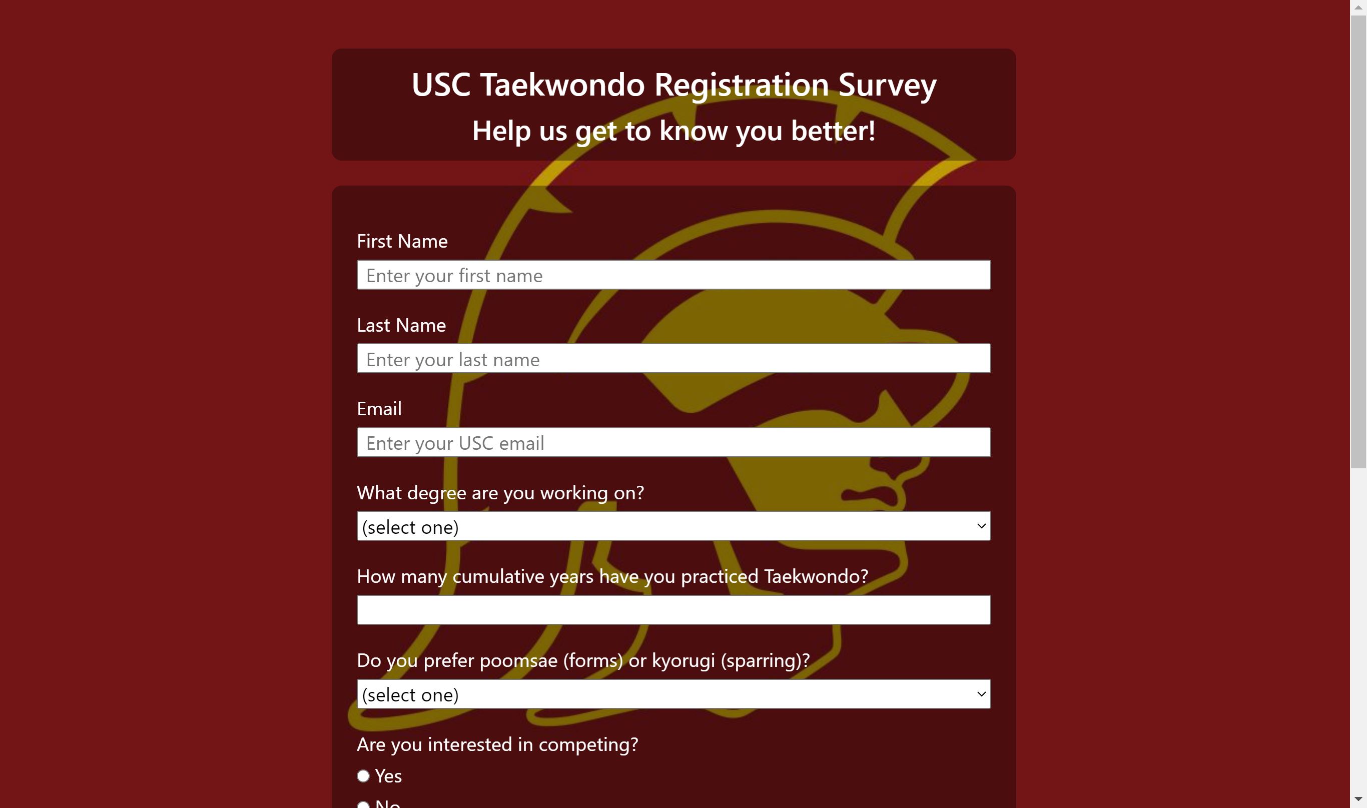 USC TKD Registration Survey